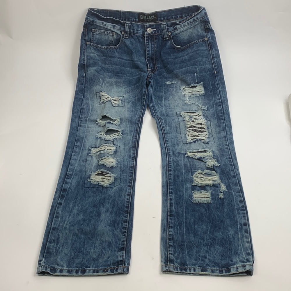 CJ BLACK Men’s Jeans 34 Distressed Patchwork style Blue Denim Straight leg